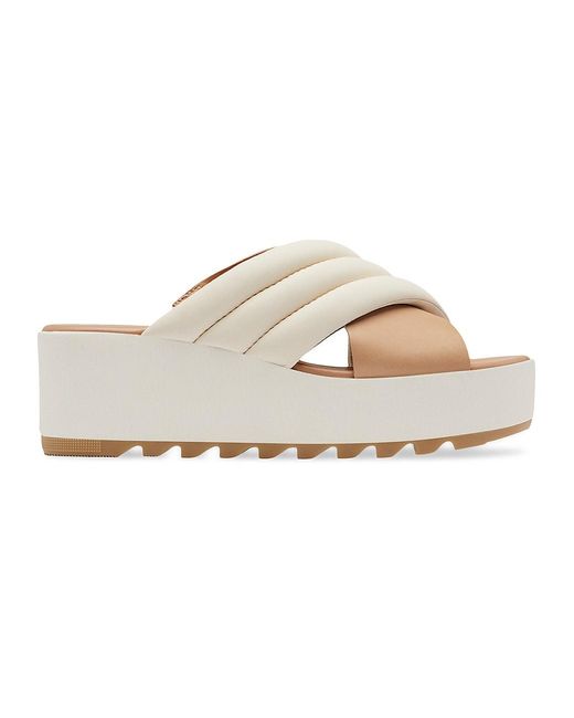 Sorel Cameron Puff Leather Wedge Sandals in White | Lyst