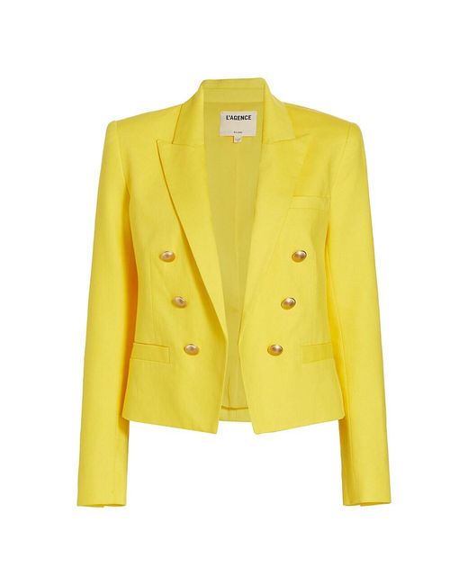 L'Agence Linen Brooke Crop Blazer in Yellow | Lyst