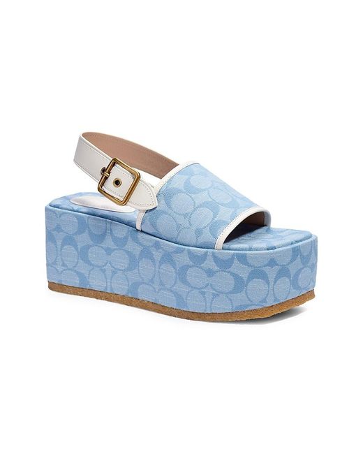 COACH Signature Chambray Platform Slingback Sandals in Blue | Lyst