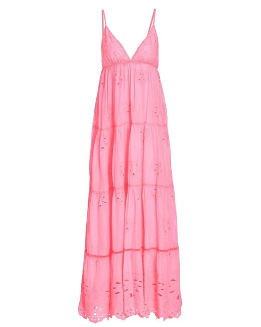 FARM Rio Cotton Tiered Maxi Dress in Neon Pink (Pink) | Lyst