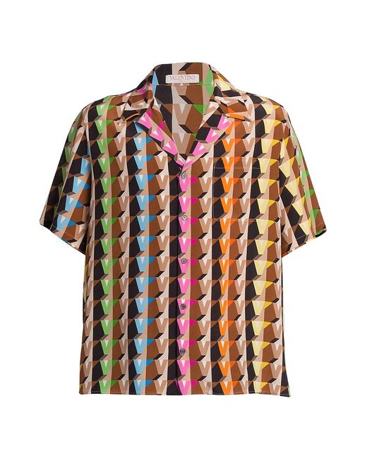 Valentino Monogram Print Silk Bowling Shirt in White for Men Lyst