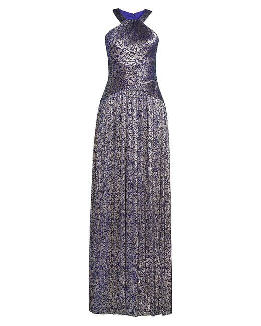 Aidan Mattox Synthetic Jacquard Gathered Halter Gown - Lyst