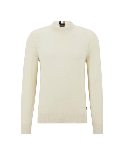 BOSS by HUGO BOSS Crewneck Sweater In Structured Cotton With Stripe