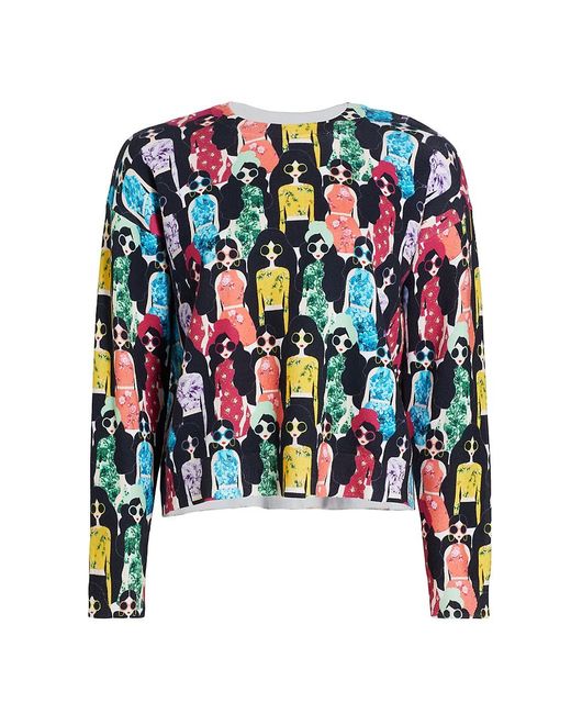 Alice + Olivia Cotton Gleeson Printed Pullover Sweater in Natural | Lyst