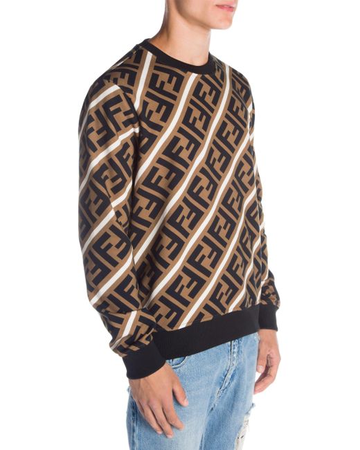 Fendi Printed Ff Logo Sweatshirt in Brown for Men | Lyst
