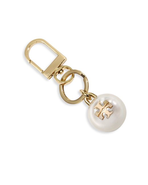 Tory Burch Faux-pearl Logo Key Chain in Metallic | Lyst