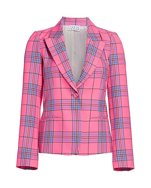 Tanya Taylor Synthetic Waverly Plaid Blazer in Pink | Lyst