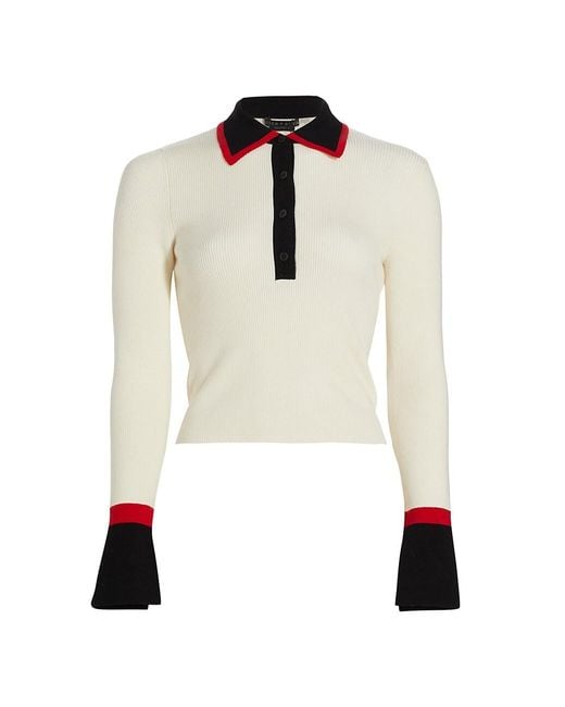 Alice + Olivia Pia Rib-knit Wool-blend Polo in White | Lyst
