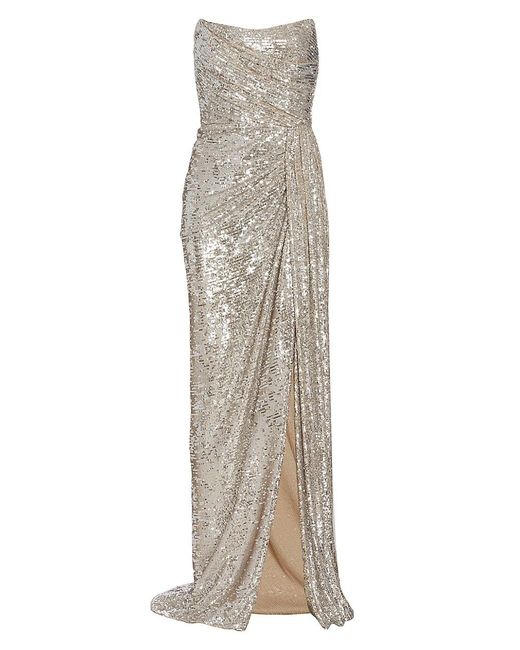 Monique Lhuillier Synthetic Sequined Strapless Gown | Lyst