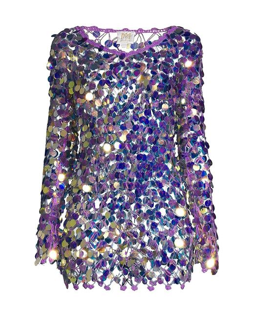 MILLY Sequin Crochet Minidress in Blue Lyst