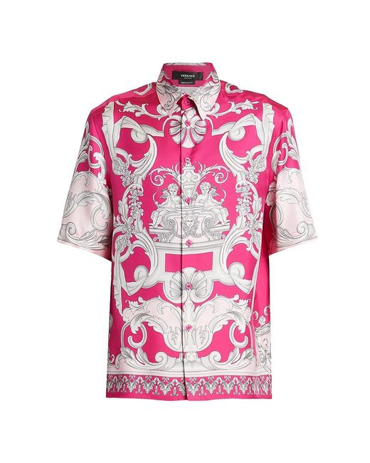 Versace Silk Short-sleeve Shirt in Pink for Men | Lyst