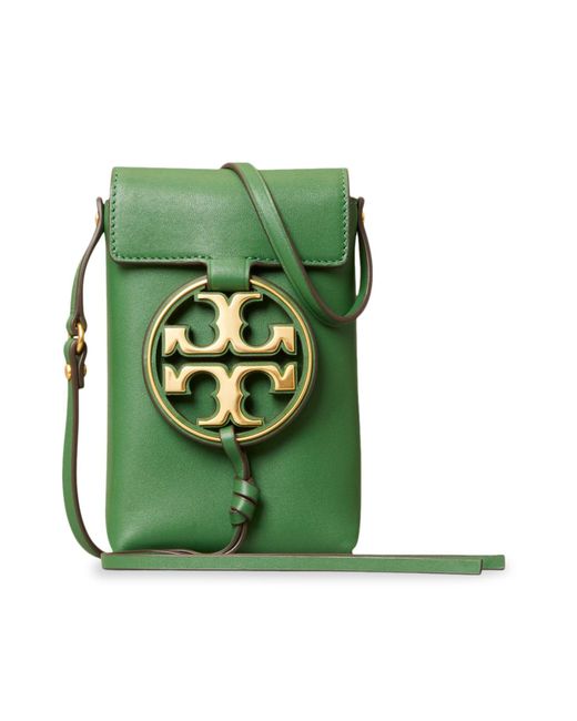 Tory Burch Miller Metal Leather Crossbody Phone Case in Green - Lyst