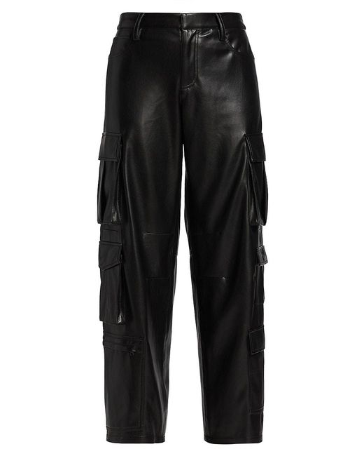 Alice + Olivia Luis Vegan Leather Cargo Pants in Black | Lyst