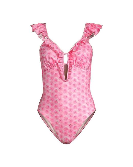 LoveShackFancy Synthetic Tibbie Ruffle Onepiece Swimsuit in Pink Lyst