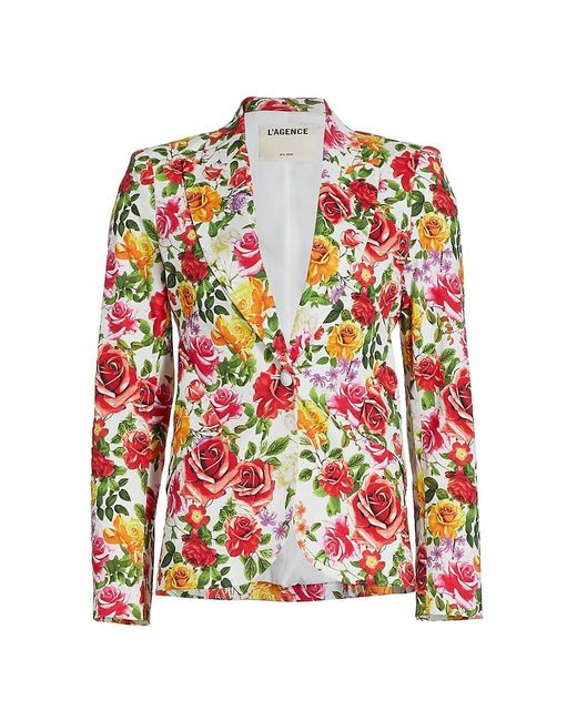 L'Agence Cotton Chamberlain Floral Blazer in White | Lyst
