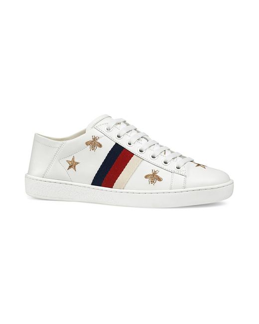 Gucci Women's New Ace Bee-embroidered Leather Trainers in White - Save 20%  - Lyst