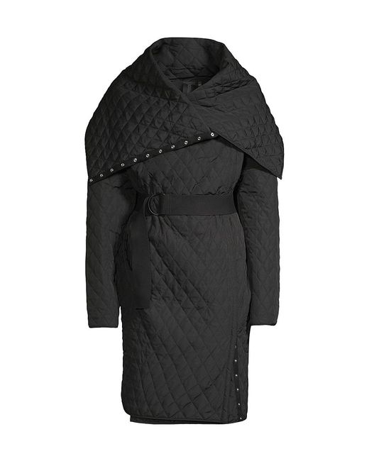 Norma Kamali Oversized Belted Quilted Coat in Black | Lyst
