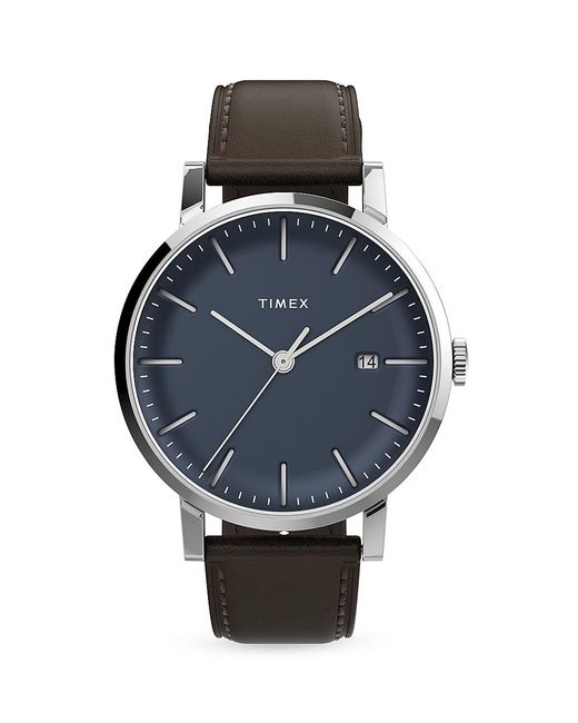 Timex Chicago Leather Strap Watch in Brown Blue (Blue) for Men | Lyst