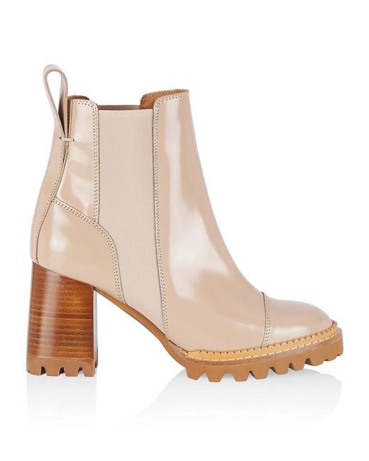 See By Chloé Mallory Leather Block-heel Chelsea Boots in Dark Beige ...