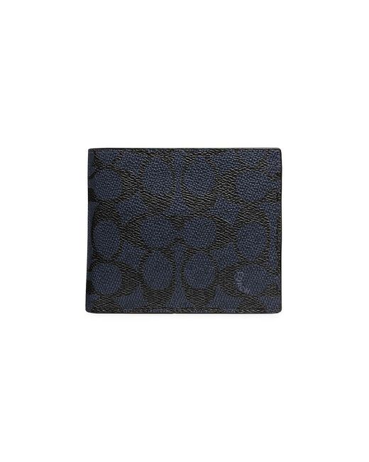 COACH 3-in-1 Signature Coated Canvas & Leather Wallet in Charcoal Blue ...