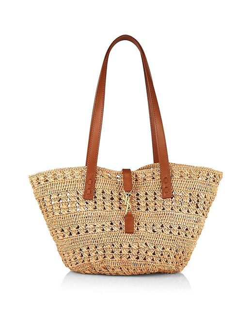 Saint Laurent Leather Small Panier Raffia Tote in Natural | Lyst
