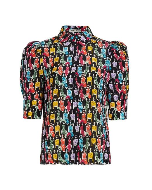 Alice + Olivia Silk Willa Printed Puff-sleeve Shirt | Lyst