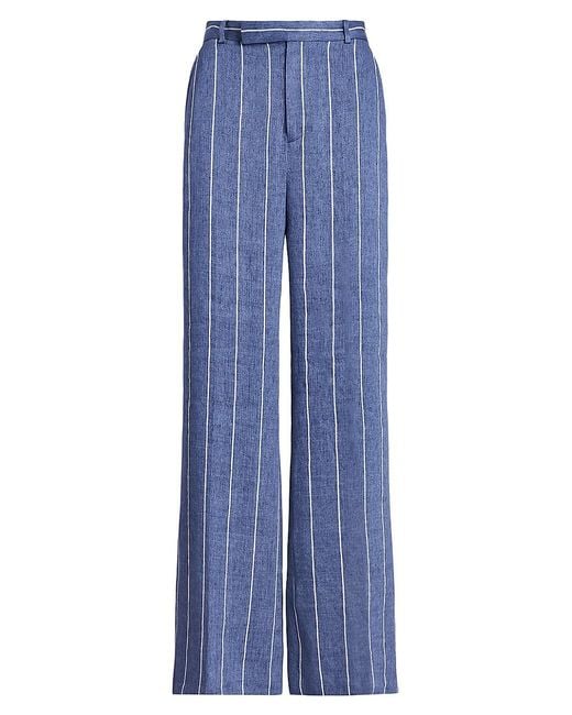 Polo Ralph Lauren Stripe Linen & Cotton Wideleg Pants in Blue Lyst