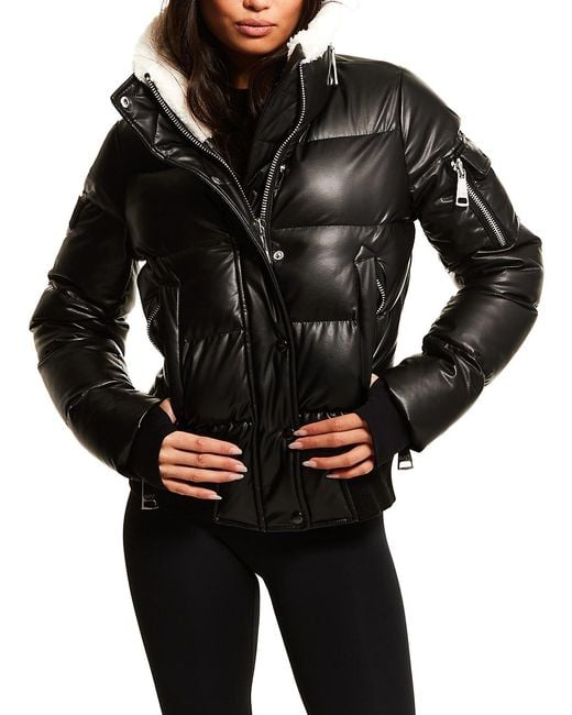 Sam. Allegra Vegan Leather Down Puffer Bomber Jacket in Black Lyst