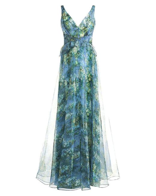 THEIA Antoinette V-neck Gown in Blue | Lyst