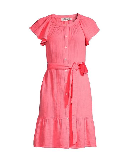 Vineyard Vines Cotton Double Gauze Belted Shirt Dress in Pink Lyst