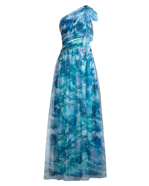 Aidan Mattox Painterly Knotted One-shoulder Gown in Blue | Lyst