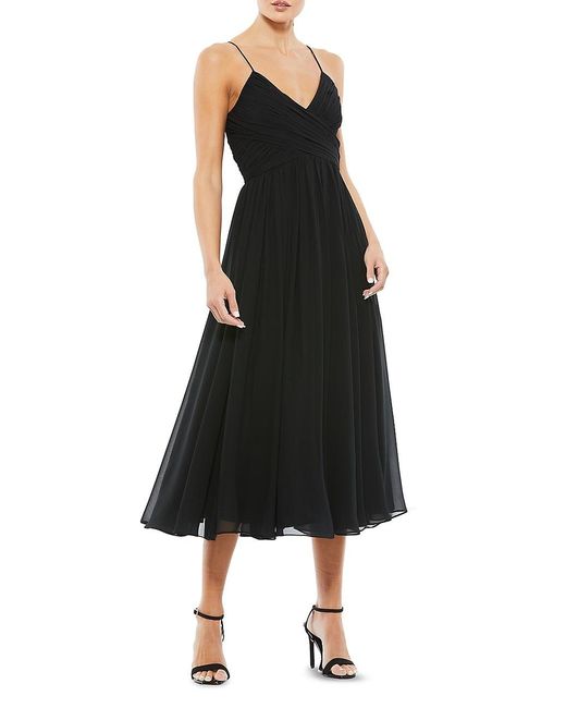 Mac Duggal Synthetic Pleated Midi Dress in Black - Lyst
