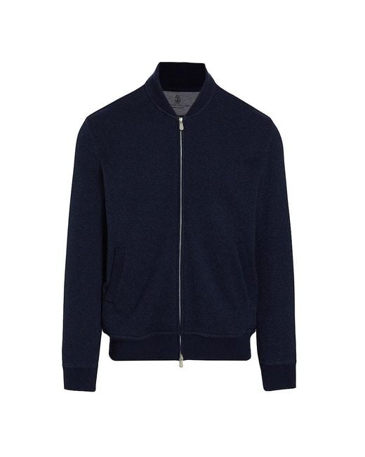 Brunello Cucinelli Wool-cashmere Donegal Bomber Jacket in Navy (Blue ...
