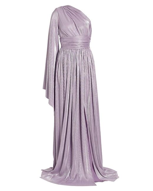 Bronx and Banco Synthetic Florence Pleated Metallic One-shoulder Gown ...