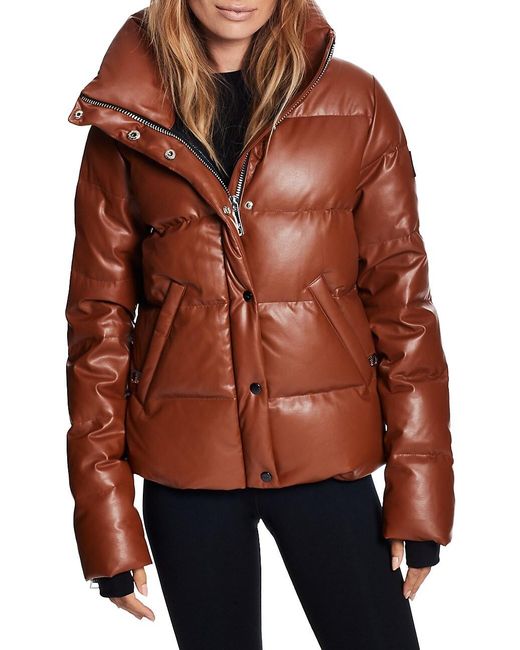 Sam. Isabel Vegan Leather Down Puffer Jacket in Brown | Lyst