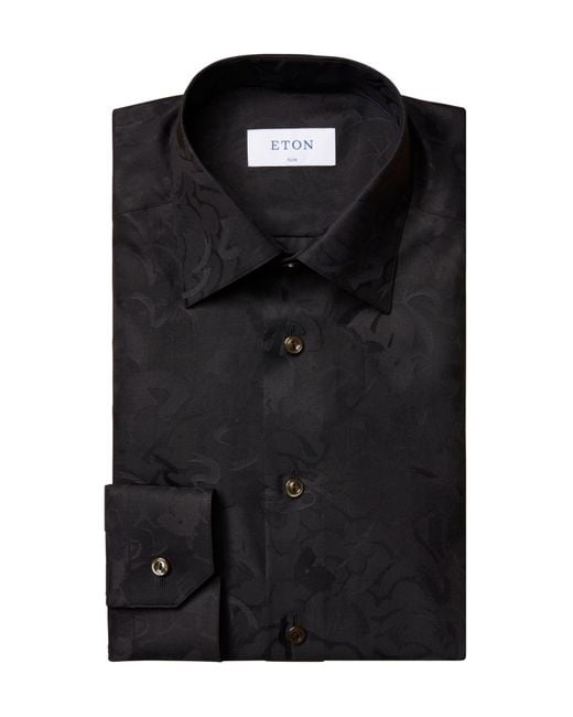 Eton of Sweden Cotton Slimfit Black Floral Jacquard Dress Shirt for