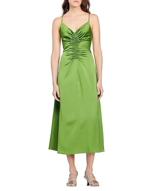 Sandro Zola Satin Dress in Green | Lyst