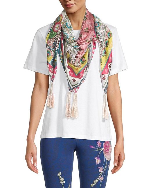 Johnny Was Lakshmi Floral Silk Scarf in Natural Lyst