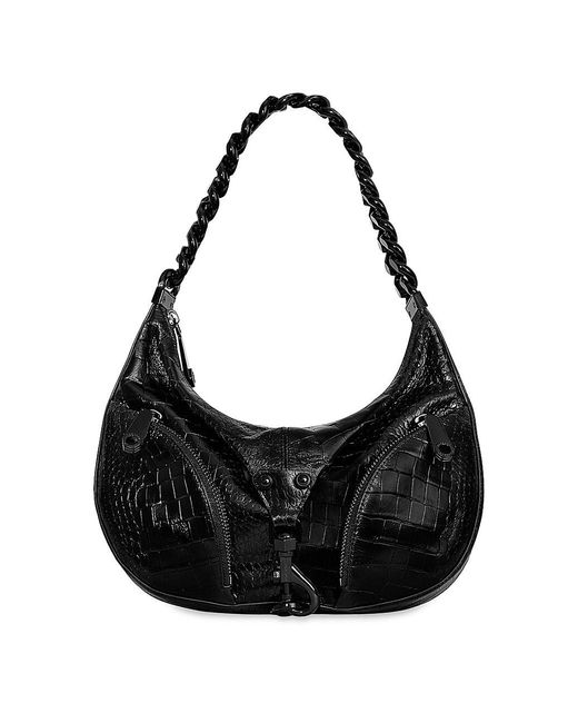 Rebecca Minkoff Julian Crocembossed Leather Croissant Bag in Black Lyst