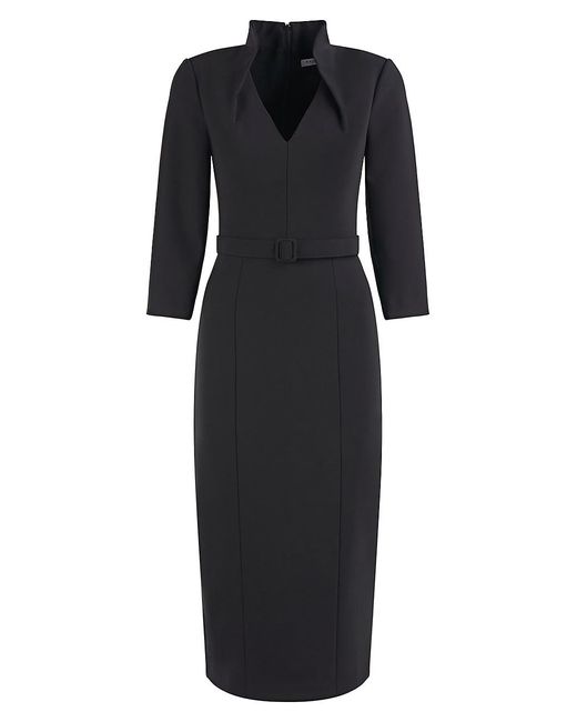 Kay Unger Synthetic Skylar Belted Swan-neck Midi-dress in Black | Lyst