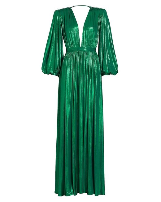 Bronx and Banco Zoe Metallic Plunge Gown in Green | Lyst