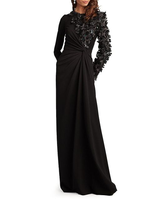 Sho 3d Floral Longsleeve Gown in Black Lyst