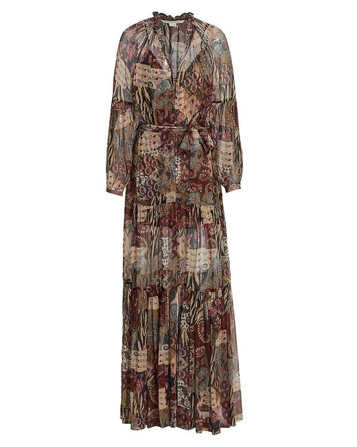 Veronica Beard Isra Printed Silk Maxi Dress in Natural | Lyst