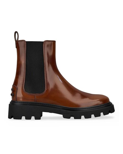 Tod's Goma Pesante Leather Chelsea Boots in Brown | Lyst
