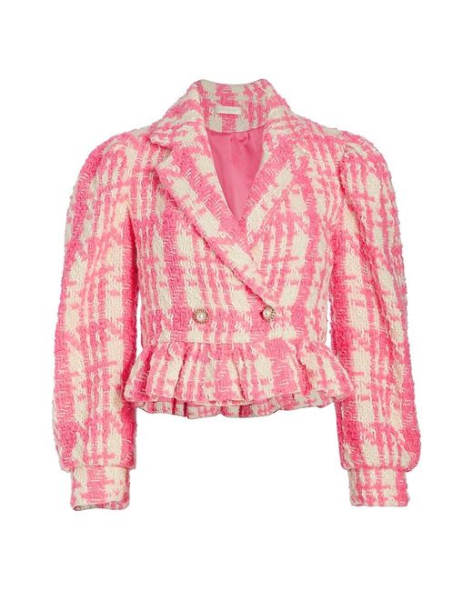 LoveShackFancy Braelynn Plaid Tweed Crop Jacket in Pink | Lyst