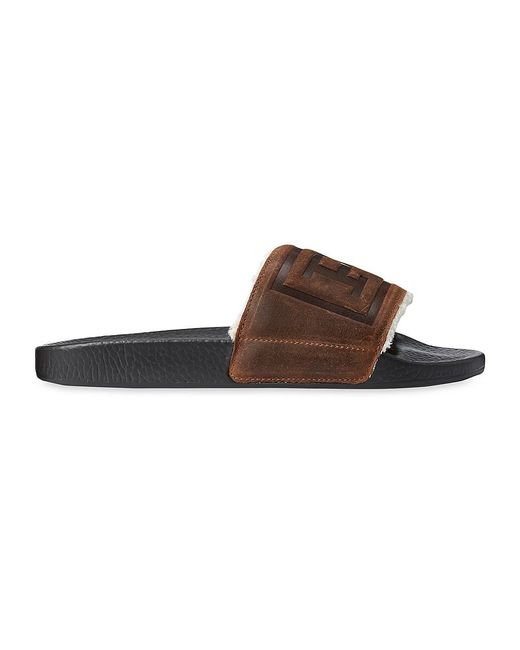 Polo Ralph Lauren Suede Faux-shearling Logo Slide Sandals in Brown for