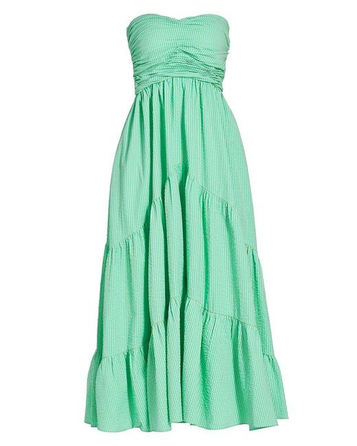 Cinq À Sept Maurice Strapless Seersucker Midi-dress in Green | Lyst