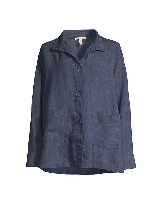 Eileen Fisher Long Linen Jacket in Blue | Lyst