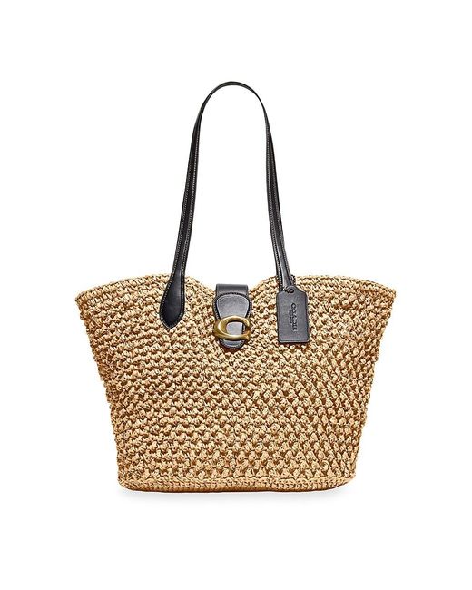 COACH Large Logo Straw Tote in Natural | Lyst