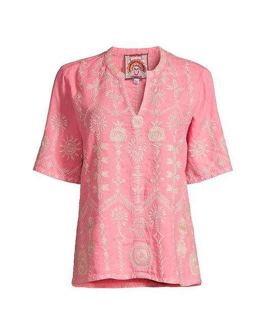 Johnny Was Linen Makana Easy V-neck Blouse in Pink | Lyst
